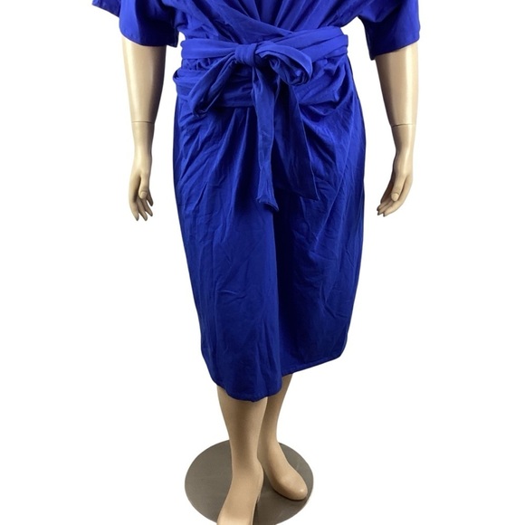 Eloquii Cross Front Flutter Sleeve Dress 24 Cobalt Blue Waist Tie - Picture 3 of 7